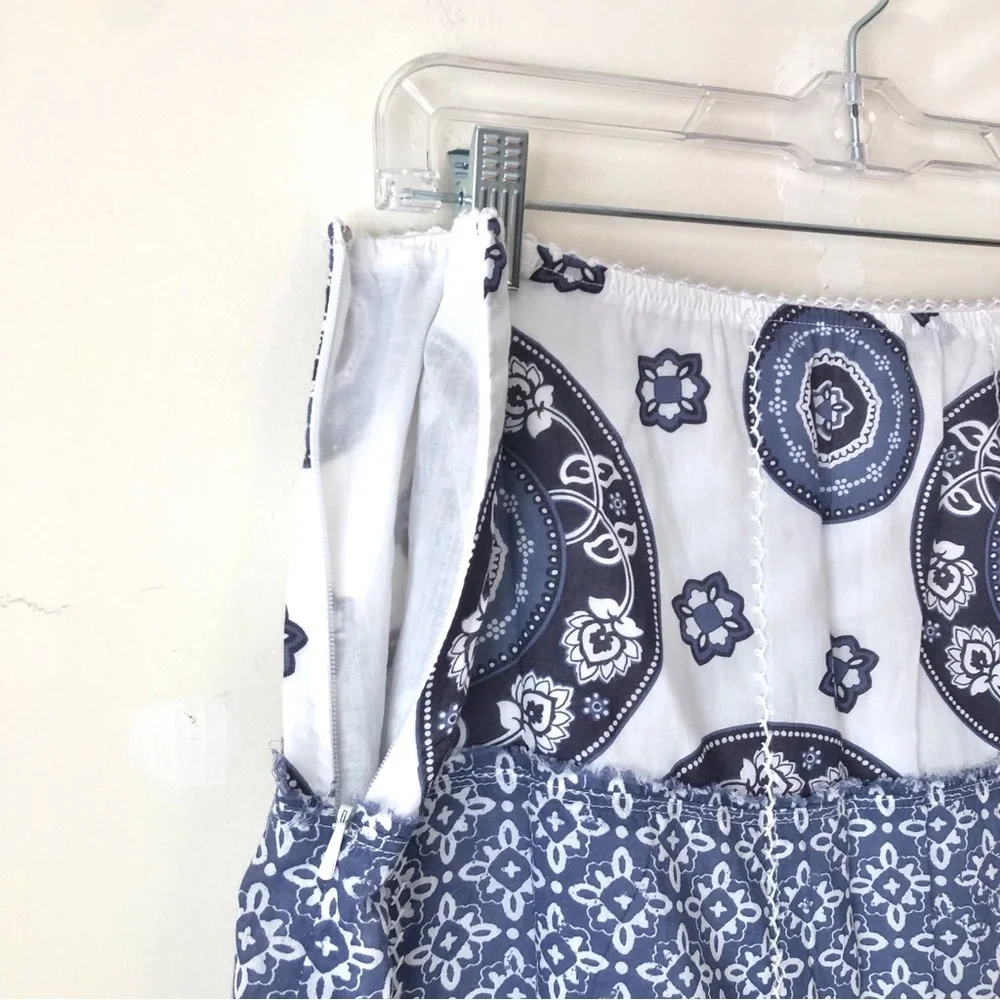 Eddie Bauer Y2K Blue White Paisley Tiered Maxi Skirt 100% Cotton Lined 10 Petite